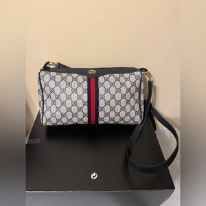 Authentic Vintage Gucci GG Monogram Sherry Web Ophidia Crossbody Navy Blue